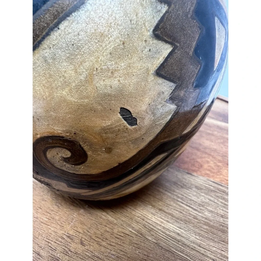 Vintage Decorative Vase Southwestern Geometric Design Brass